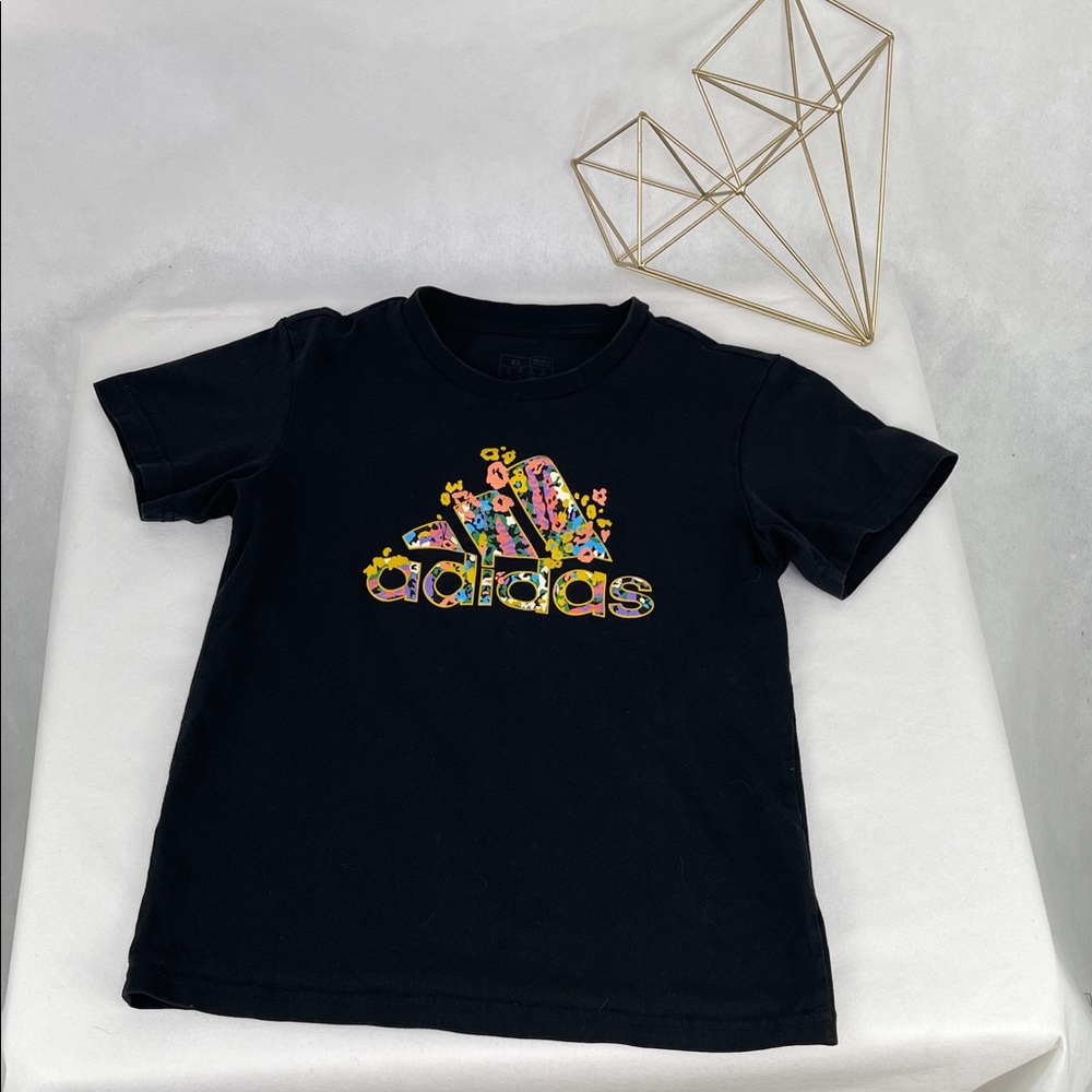 Adidas Black Graphic Front Tee with Colorful Logo